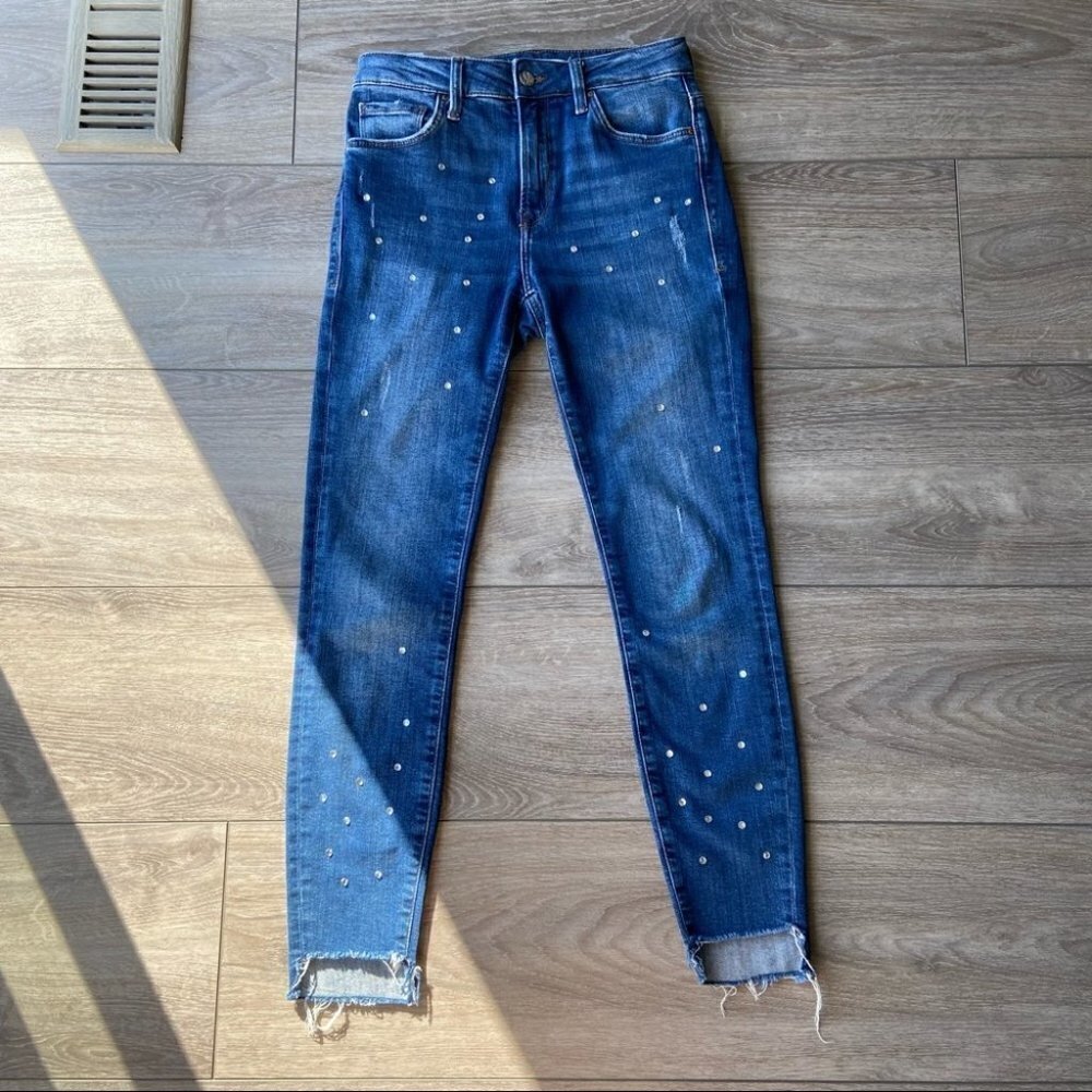 Mavi Sequins Accents Tess High Rise Super Skinny Crop  Jean